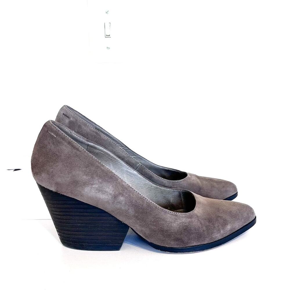 Eileen Fisher Hawk Womens Shoes 8 Gray Suede Stacked Block Heel Pointed Toe